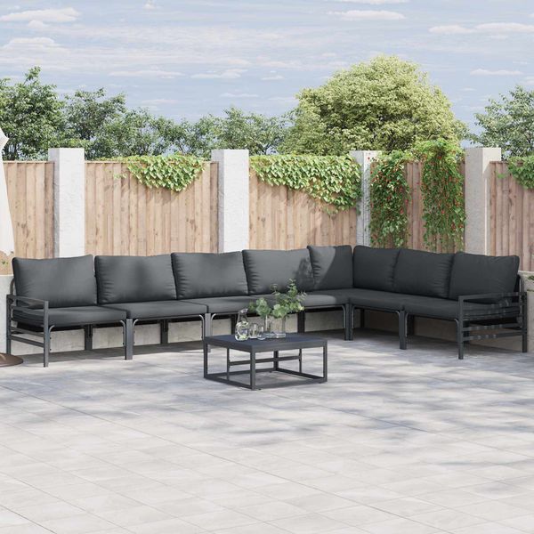 vidaXL Súprava záhradných pohoviek s vankúšom 8 pcs Čierna Oceľ