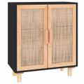vidaXL Komoda čierna 60x30x70 cm masívna borovica a prírodný ratan