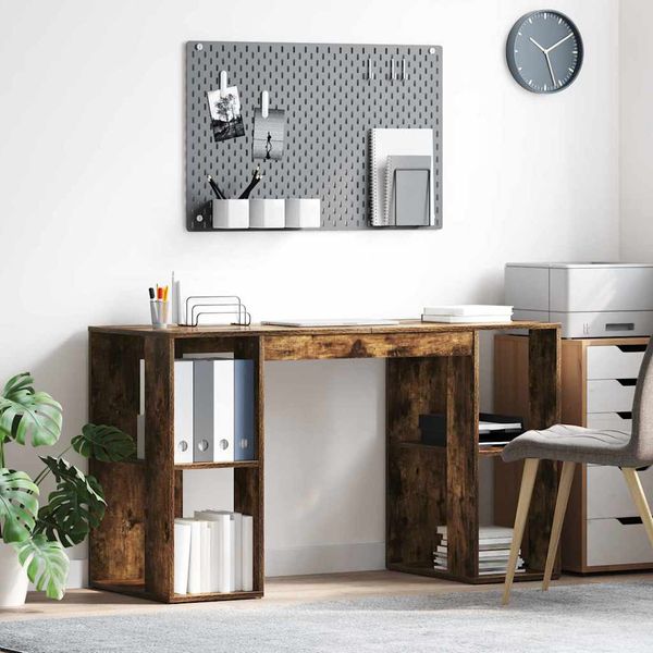 vidaXL Stôl s poličkou Dymová dub 130 x 50.5 x 75 cm Kompozitné drevo