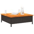 vidaXL Záhradný stôl čierny 70x70x25 cm ratan a akáciový masív