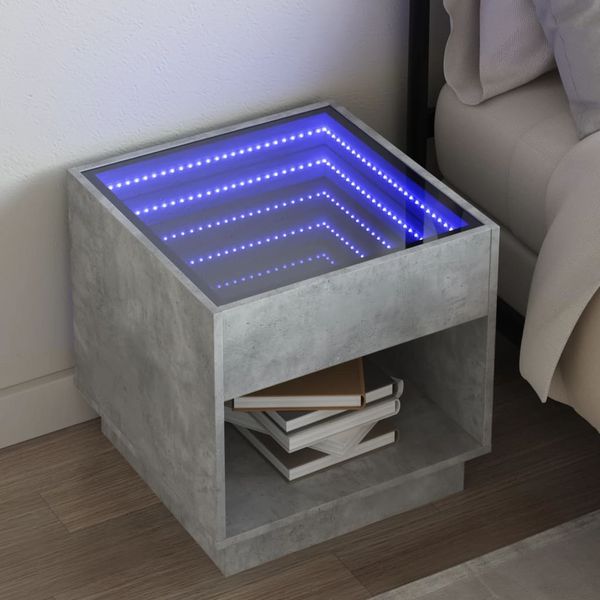 vidaXL Konferenčný stolík s nekonečnými LED betónovosivý 50x50x50 cm