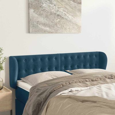 vidaXL Čelo postele so záhybmi tmavomodrá 147x23x78/88 cm zamat