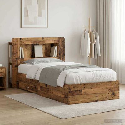 vidaXL Rám postele so skladom Staré drevo 90 x 190 cm Kompozitné drevo