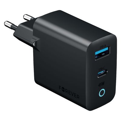 Nabíjačka Forever Vibe-TC45AC GaN PD QC 1x USB-C 1x USB 45W tmavosivá