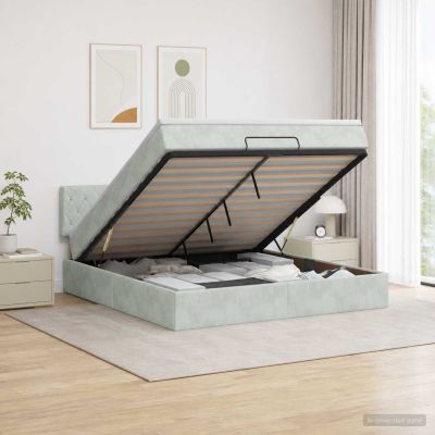 vidaXL Ottoman posteľ s matracom a LED Svetlosivá 140 x 190 cm Zamat