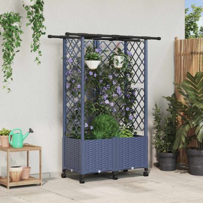 vidaXL Vyvýšený záhon s mriežkou a strechou Sivá 124 x 40 x 142 cm PP