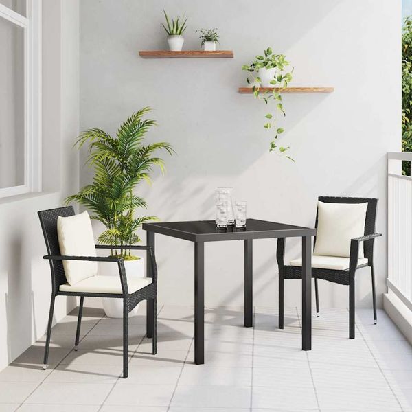vidaXL Záhradný jedálenský set s vankúšom 3 pcs Čierna polyratan