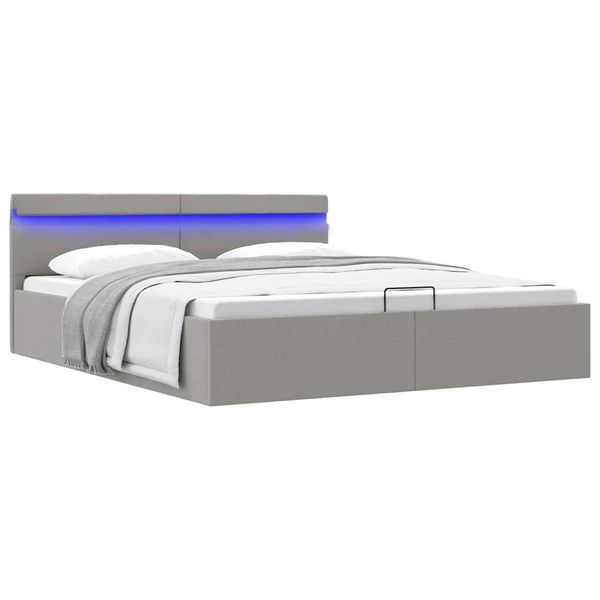 vidaXL Hydraulický posteľný rám+úložný priestor, LED, látka 180x200 cm