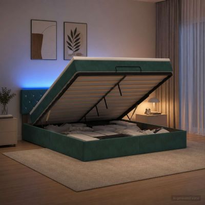 vidaXL Ottoman posteľ s matracom a LED Tmavozelená 140 x 200 cm Zamat