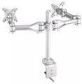 Neomounts FPMA-D1030D / Flat Screen Desk Mount (clamp)  / Silver Držák, VESA, stolní, pro 2 ploché monitory, úhloprícka 10"-24", náklon 180°, otácení 300°, rotace 180°, nosnost 14kg, stríbrný