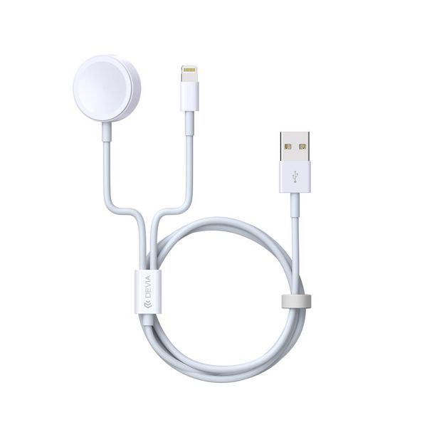 Kábel Devia 2v1 Smart EA199 USB - Lightning biely s indukčnou magnetickou nabíjačkou pre Apple Watch