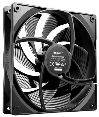 Buď ticho! / ventilátor Pure Wings 3 / 140 mm / PWM / high-speed / 4-pin / 30,5 dBA Ventilátor, 140 mm, Rifle ložisko, 4-pin PWM, 30,5 dBA, výška 25 mm, čierny
