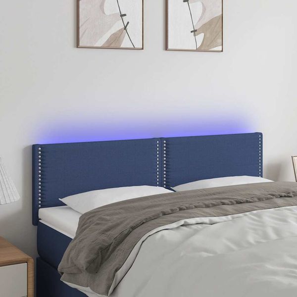 vidaXL Čelo postele s LED modré 144x5x78/88 cm látka