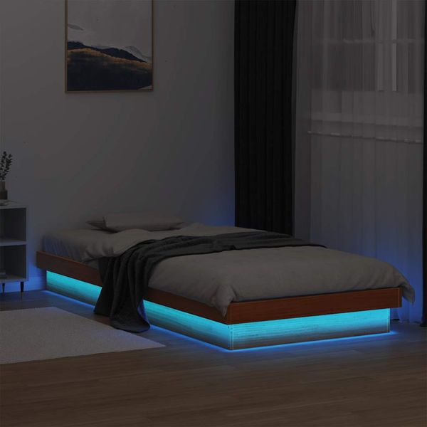 vidaXL LED posteľný rám voskovo hnedý 90x200 cm masívna borovica
