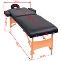vidaXL Skladací masážny stôl, 2 zóny+stolička, 10 cm hrubá, čierna