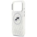 Obal Karl Lagerfeld Magsafe IML trblietavý obal s kovovým rámom fotoaparátu a tlačidlami, hlavy Karla a Choupette s opakovaným logom KL pre iPhone 17 Pro sivý