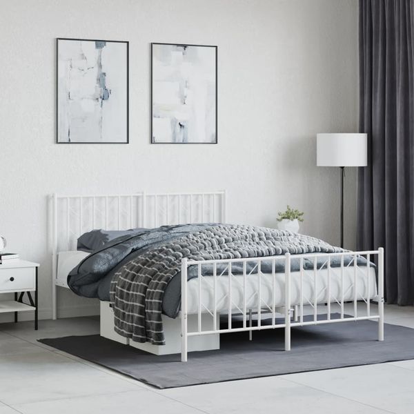 vidaXL Kovový rám postele s predným a zadným čelom biely 135x190 cm