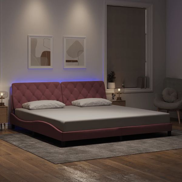 vidaXL Rám postele s LED bez matraca bledoružový 200x200 cm zamat