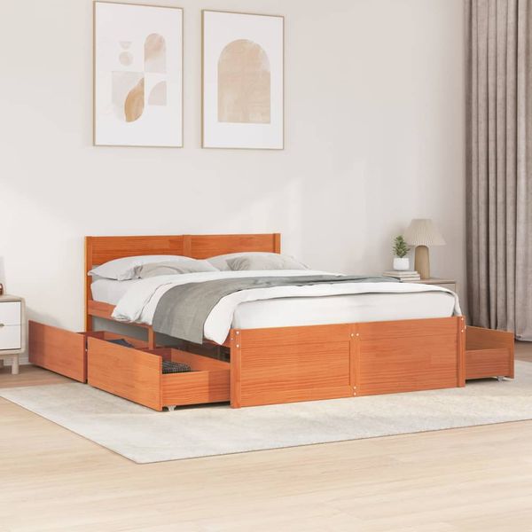 vidaXL Posteľ bez matraca voskovo hnedý 135x190 cm masívna borovica