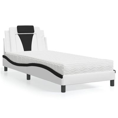 vidaXL Posteľ Viana s matracom bielo-čierna 90x200 cm umelá koža