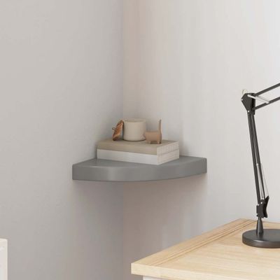 vidaXL Plávajúca rohová polica, lesklá sivá 25x25x3,8 cm, MDF