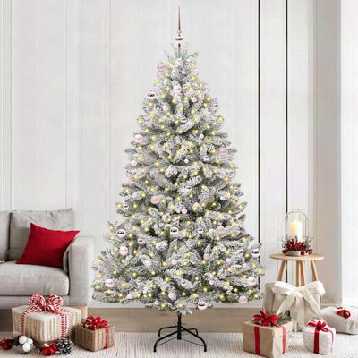 vidaXL Umelý vianočný stromček Zelená a biela 240 cm PVC a kov