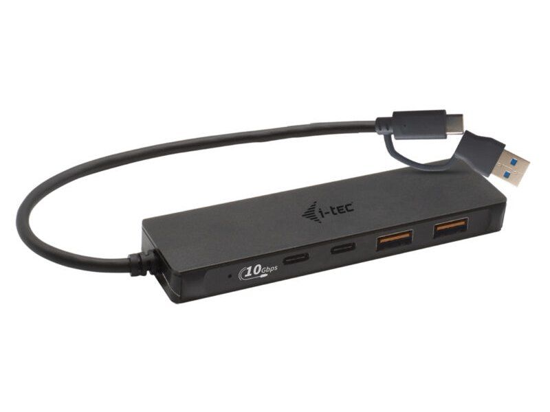 i-tec USB-A/USB-C Metal HUB 2x USB 3.1 + 2x USB-C USB Hub, externý, 2x USB 3.0, 2x USB-C, LED indikácia, čierny