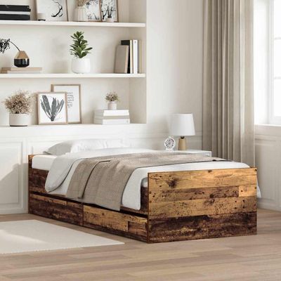 vidaXL Rám postele Staré drevo 90 x 200 cm Masívne borovicové drevo