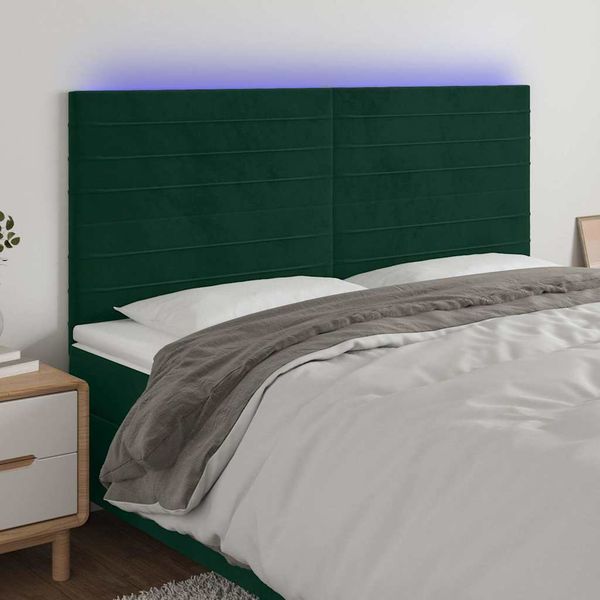 vidaXL Čelo postele s LED tmavozelené 200x5x118/128 cm zamat