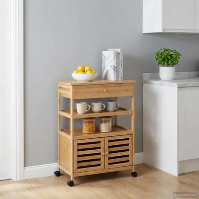 vidaXL Kuchynský vozík na kolieskach Prírodná 59,5 x 36 x 82 cm Bambus