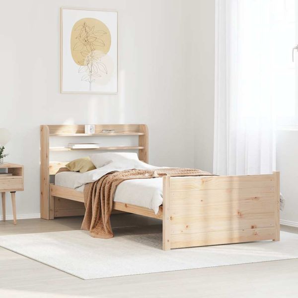 vidaXL Posteľný rám s čelom biely 75x190 cm borovicový masív