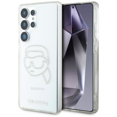Puzdro Karl Lagerfeld HC IML Rhinestones K Head pre Samsung Galaxy S25 Ultra transparentné
