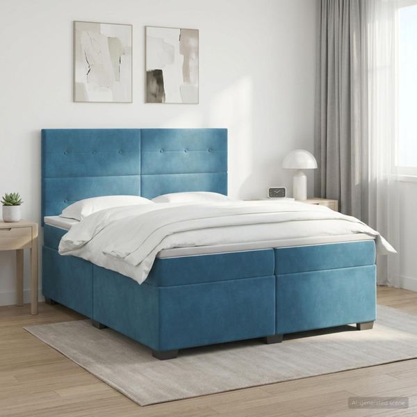 vidaXL Posteľ boxspring s matracom Modrá 200 x 200 cm Zamat