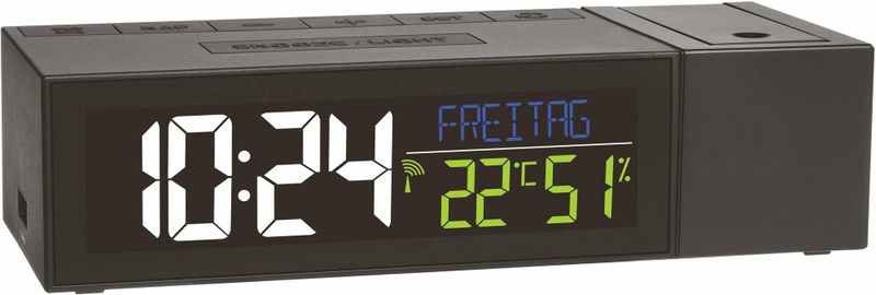 60.5014.01 TFA Rádiom riadené digitálne hodiny s projektorom, čierne