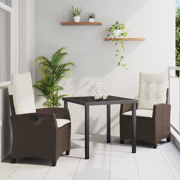 vidaXL Záhradný jedálenský set s vankúšom 3 pcs Hnedá polyratan