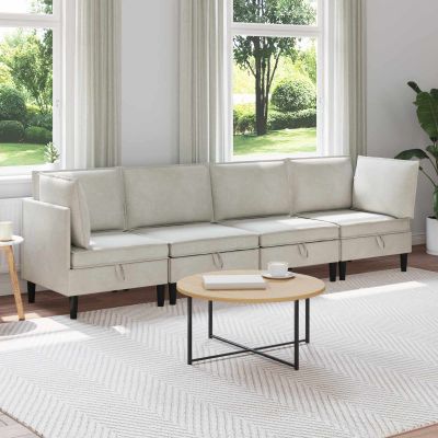 vidaXL Súprava nábytku do obývačky s vankúšom 4 pcs Krémová Zamat