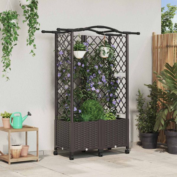 vidaXL Vyvýšený záhon s mriežkou a strechou Hnedá 122 x 40 x 144 cm PP