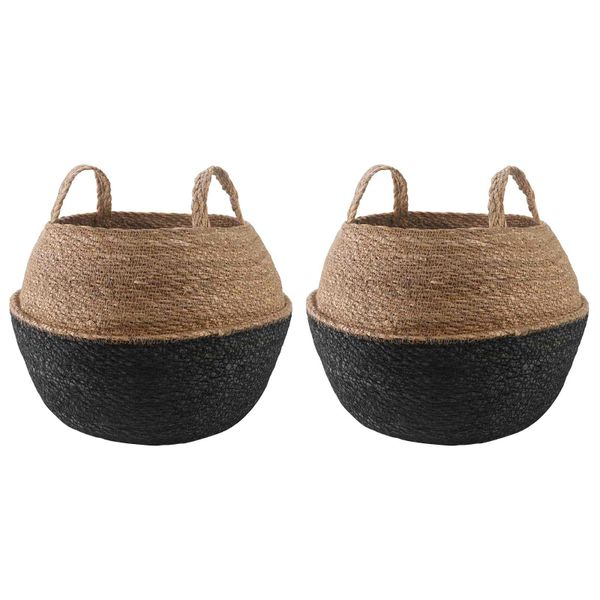 vidaXL Kvetináč s uchami 2 pcs Čierna Ø 45 x 36 cm 100% Morská tráva
