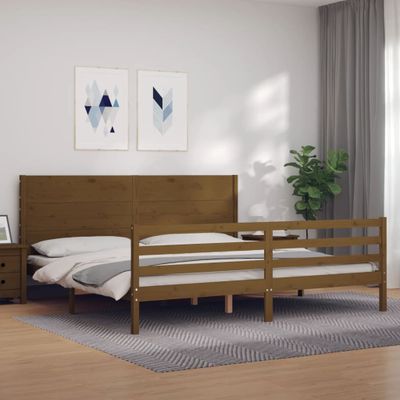vidaXL Posteľný rám s čelom medovo-hnedý 200x200 cm masívne drevo