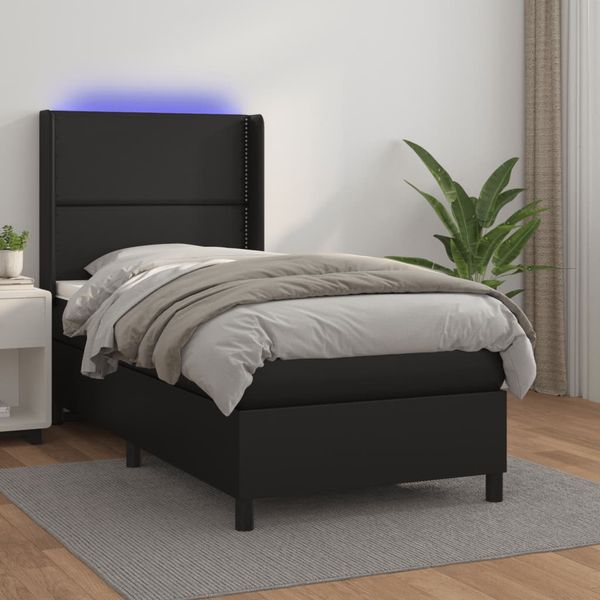 vidaXL Boxspring posteľ s matracom a LED čierna 80x200 cm umelá koža