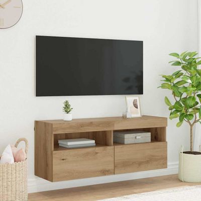 vidaXL TV nástenná skriňa s LED Remeselný dub 100 x 30 x 40 cm