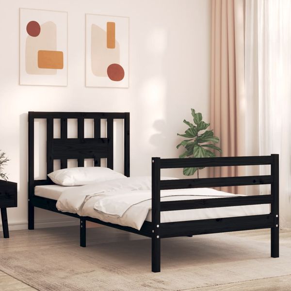vidaXL Posteľný rám s čelom čierny 90x200 cm masívne drevo