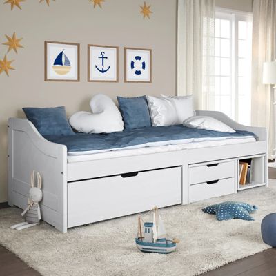 vidaXL Denná posteľ s 3 zásuvkami biela 90x200cm masívna borovica IRUN