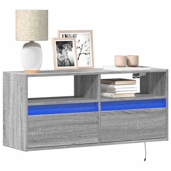 vidaXL TV nástenná skrinka s LED svetlami sivá sonoma 100x31x45 cm
