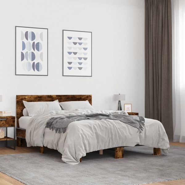 vidaXL Posteľný rám dymový dub 120x190 cm kompozitné drevo a kov