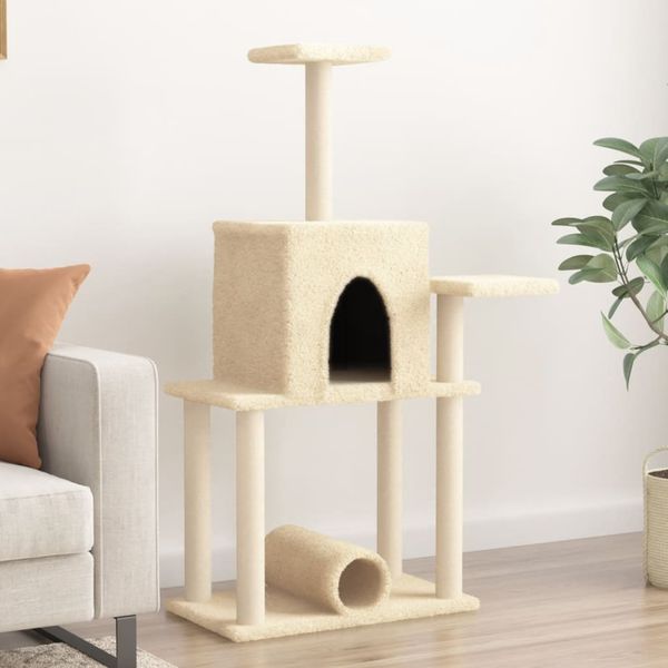 vidaXL Škrabadlo pre mačky so sisalovými stĺpikmi krémové 122 cm