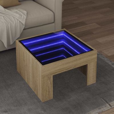 vidaXL Konferenčný stolík s nekonečnými LED dub sonoma 50x50x30 cm