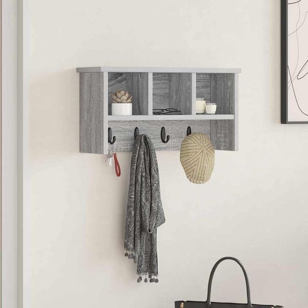 vidaXL Vešiak na stenu Sivý Sonoma 50 x 16 x 26 cm Kompozitné drevo