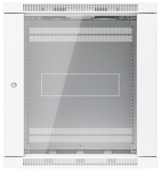 Ubiquiti UniFi 12U Rack Cabinet Wall 600 Glass - Nástěnný rozvaděč, výška 12U, ventilátory, prosklené dveře Racková skrín, 12U, nástenná montáž, prosklené dvere, vestavené ventilátory, uzamykatelná, nosnost 80 kg, bílá
