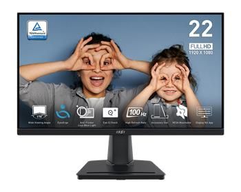 MSI monitor PRO MP225V, 21,5" VA/1920 x 1080 FHD/100Hz/1ms/HDMI/D-Sub/černá Monitor, 21.45" VA, Full HD 1920×1080, 100Hz, 4ms GTG, Anti-Flicker, Less Blue Light, HDMI, VGA, VESA 100×100, cerný